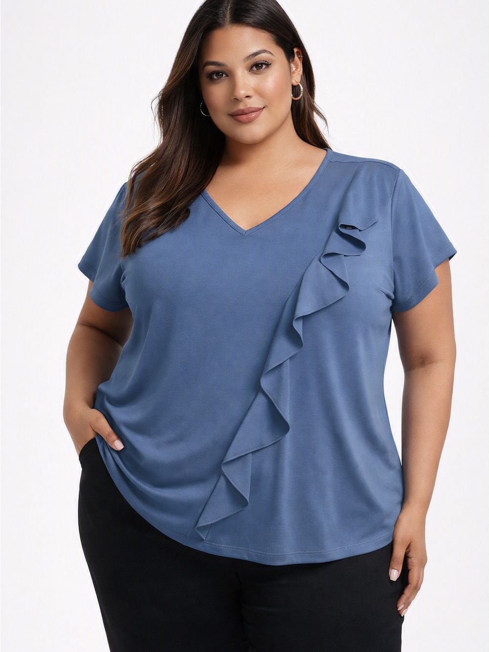 5/$25 Claire France Royal Blue Ruffle T-Shirt Size 2X